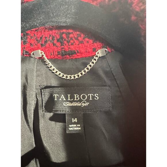 Talbots Blazer Jacket 14 Red Plaid Wool Button Academia Capsule Tweed Pockets - Picture 2 of 9
